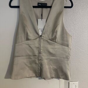 Zara Light Tan V-Neck Top